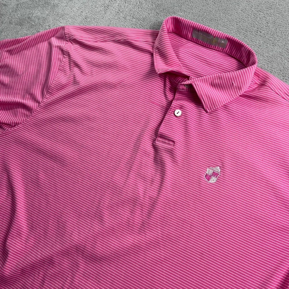 Peter Millar Featherweight Polo Shirt Mens XL Pink Stripe Golf MS18EK44S